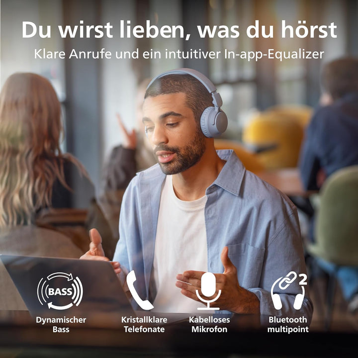 Philips TAH4000 ohraufliegender kabelloser Kopfhörer mit bis zu 70h Wiedergabedauer, dynamischem Bas