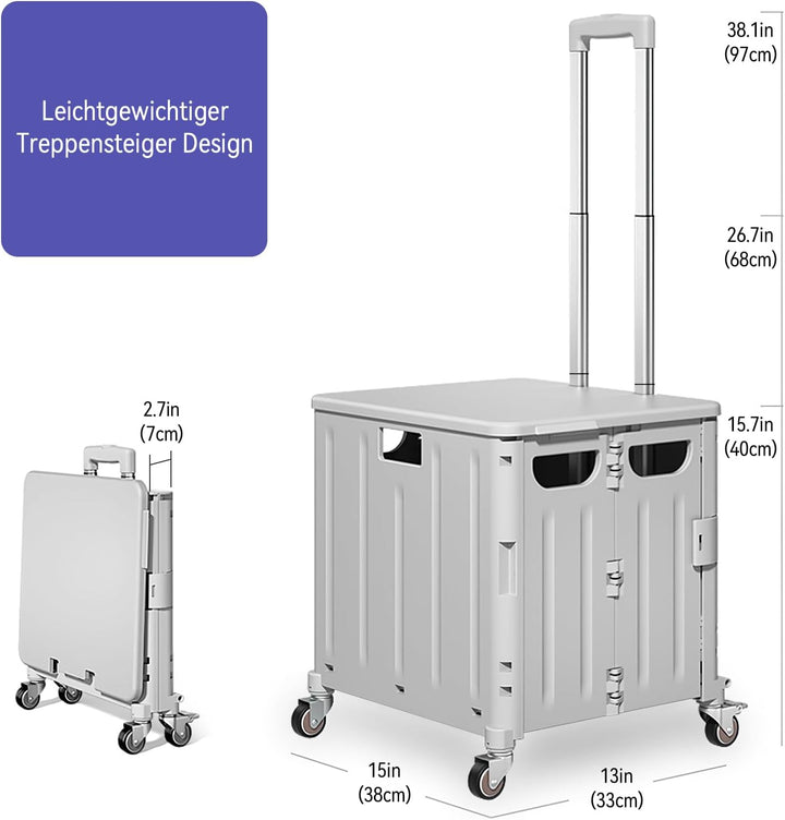 Einkaufstrolley Klappbar, Einkaufskorb mit Deckel 45L Kapazität, Alu Teleskopgriff, Faltbarer Shoppi
