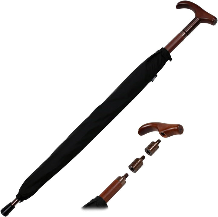 iX-brella Stützschirm höhenverstellbar mit Holzgriff - schwarz, Schwarz