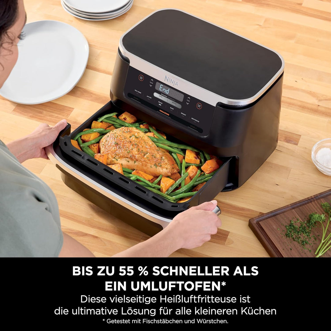 Ninja FlexDrawer Heissluftfritteuse (6 Liter), Schwarz. Dual Zone Air Fryer, grosse Schublade, 6-in-