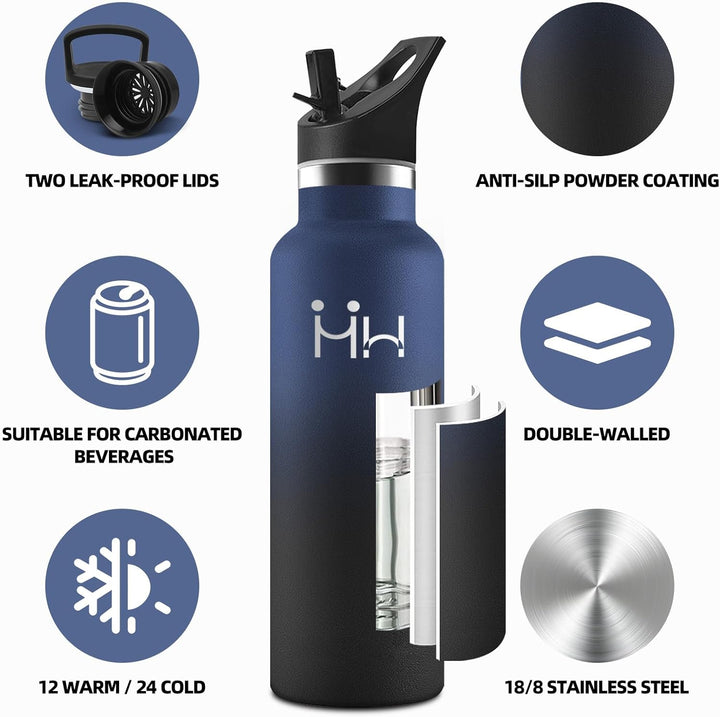 HoneyHolly Trinkflasche 750ML, BPA-Frei, Trinkflasche Edelstahl, Auslaufsichere Isolierflasche Doppe