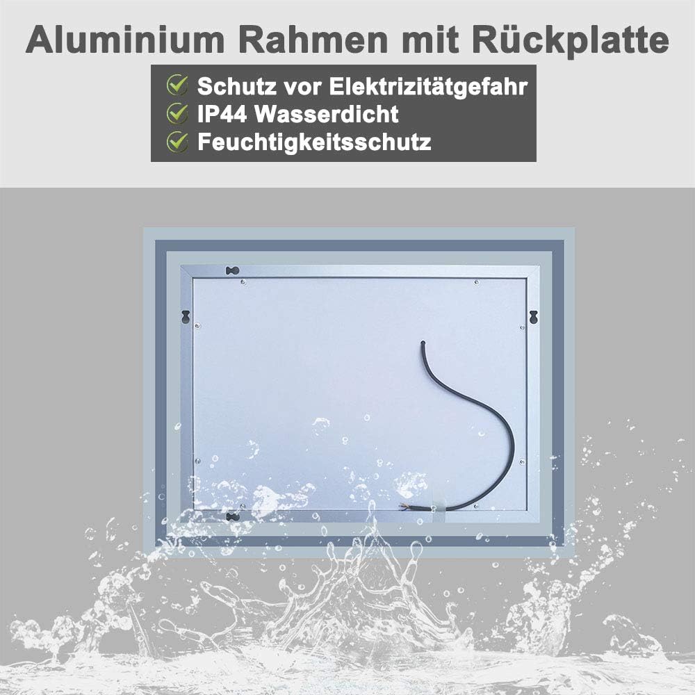 Aica Sanitär LED Spiegel klein 60×50cm Badspiegel mit Beleuchtung Lichtspiegel Badezimmerspiegel Wan