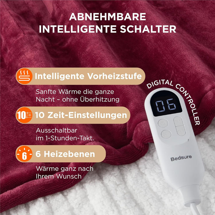 BEDSURE Heizdecke Wärmedecke Elektrische Kuscheldecke - mit Abschaltautomatik, 6 Heizstufen &amp; 10 Stu