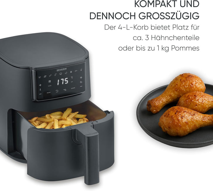 Severin Heissluftfritteuse, Single, Fritteuse für Kochen ohne Fett, Touch-Display, 8 Automatik-Progr