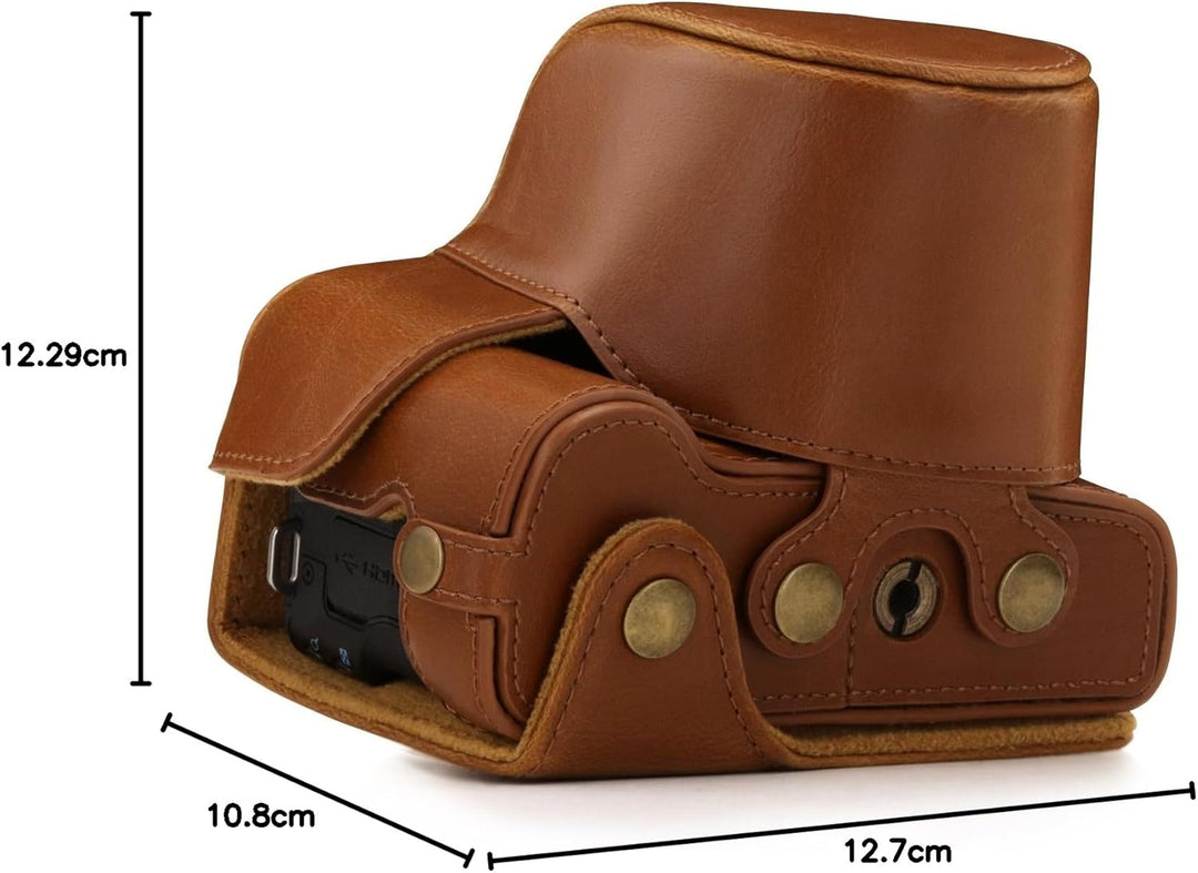 MegaGear MG1448 Canon EOS M50 (15-45mm) Ever Ready Leder Kamera-Case mit Trageriemen - Hellbraun, He