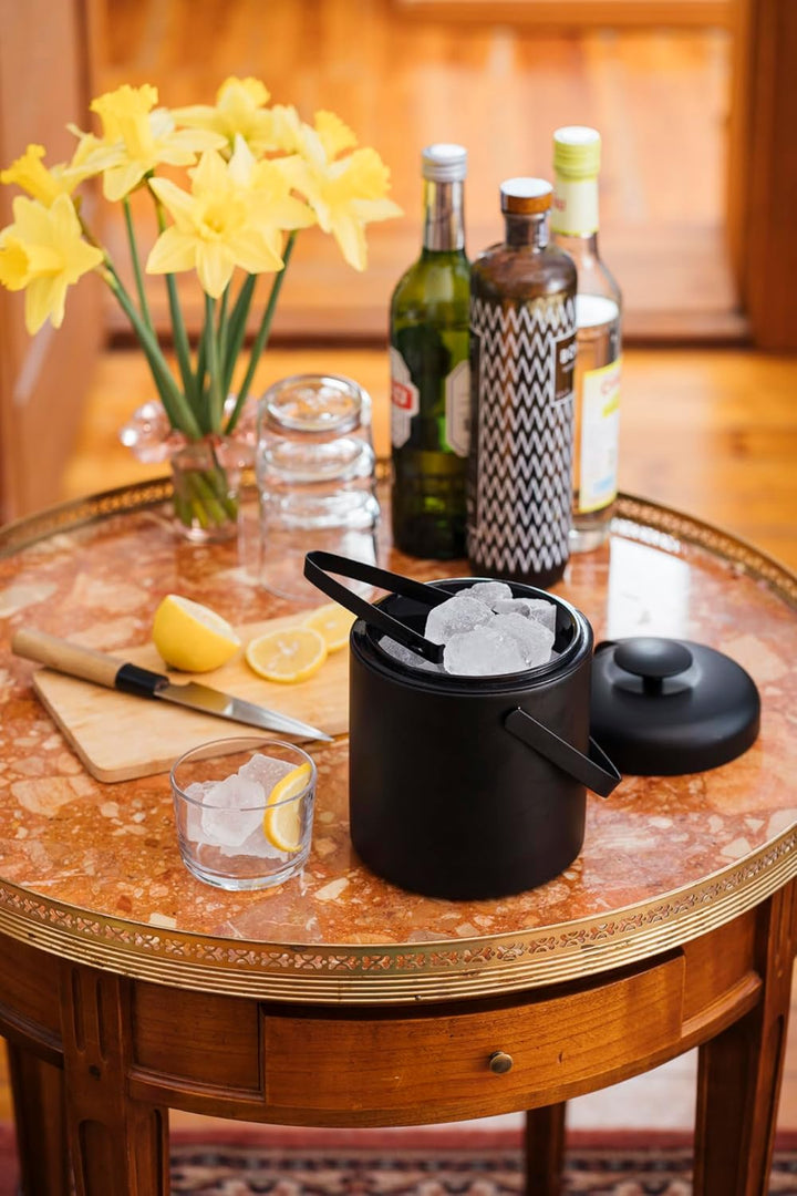 Buddy´s Bar - Profi Eiseimer in schwarz/ 1,3 Liter mit Deckel, Eis-Zange und Abtropfgitter - Eisbehä