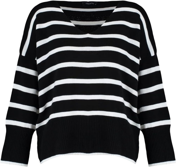 TRENDYOL Damen Normale Passform, Strickpullover mit V-Ausschnitt Pullover S Schwarz, S Schwarz