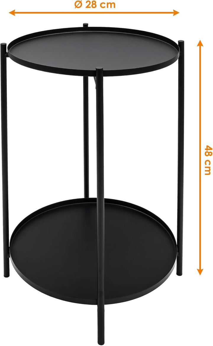 Spetebo Beistelltisch Metall schwarz rund 48 x 28 cm | 2 Ablagen, Klappbar, Abnehmbare Tablett Tisch