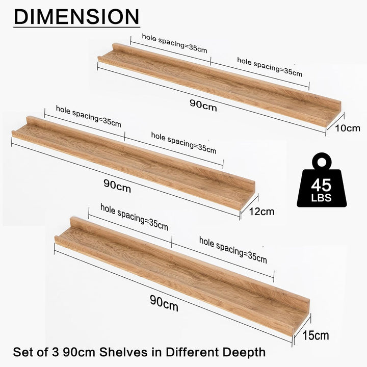 Bilderleiste Holz, Eiche Wandregal Holz 3er-Set Regal Massiv Schweberegal gewürzregal regalbrett Hän