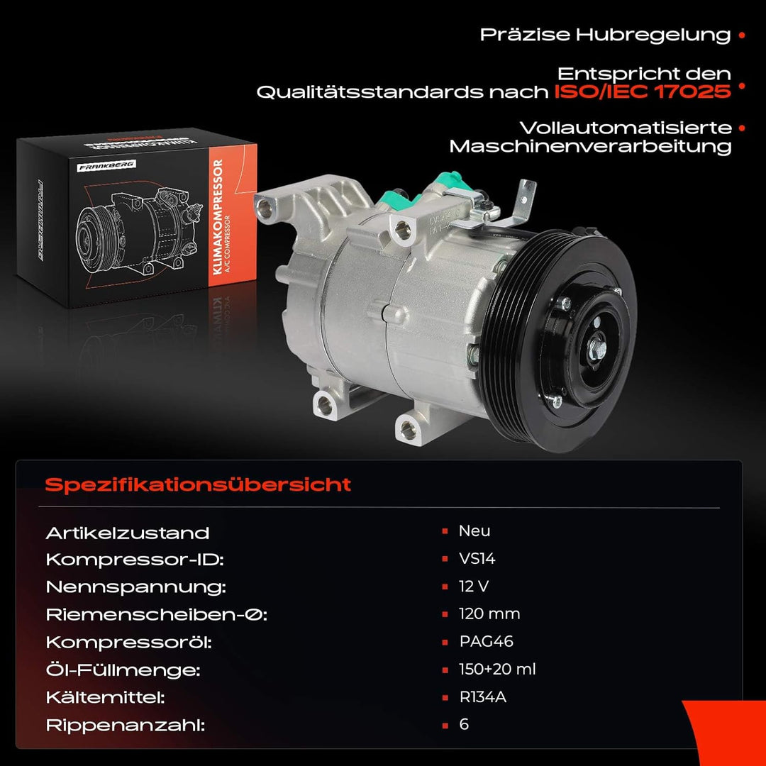 Frankberg Klimakompressor Klimaanlage Kompatibel mit Pro Cee'D JD 1.6L 2013-2017 i30 GD 1.6L 2011-20