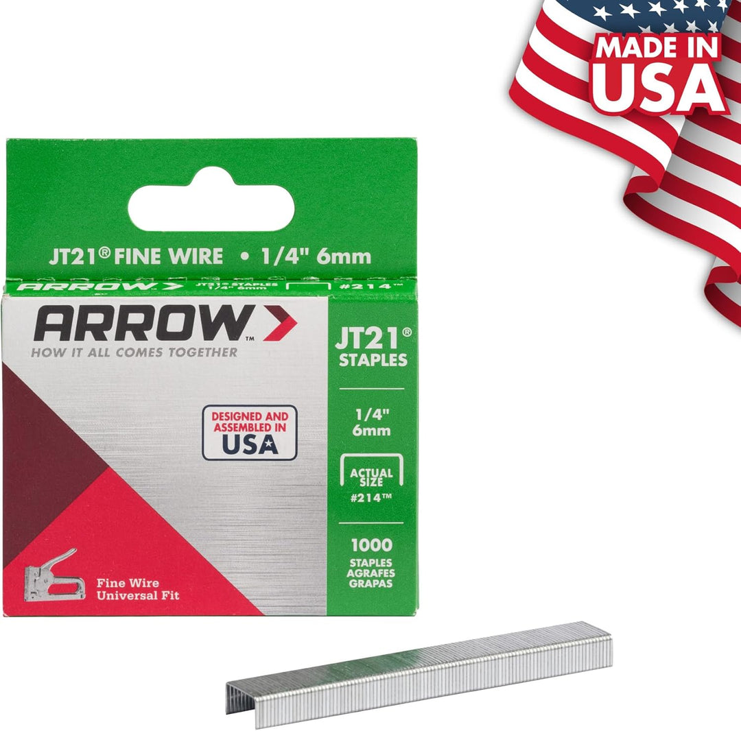 Arrow Fastener JT21 Heftklammern, leicht, 1000 Heftklammern pro Packung 1/4 Inch Silber, 1/4 Inch Si
