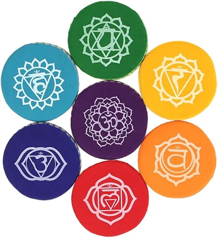 Kissen für Klangschalen, handgefertigt (Set 7 Chakra Grande – 14,5 cm) Set 7 grosse Chakra -- 14,5 c