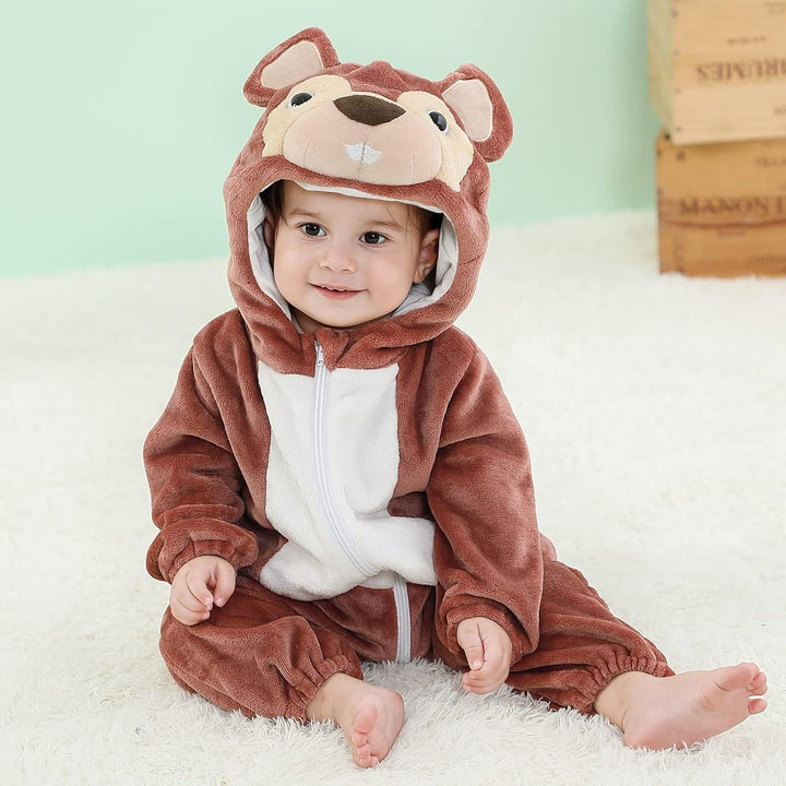 COOKY.D Unisex Winter-Overall mit Kapuze für Babys 2-36 Monate 2-5 Monate Eichhörnchen, 2-5 Monate E