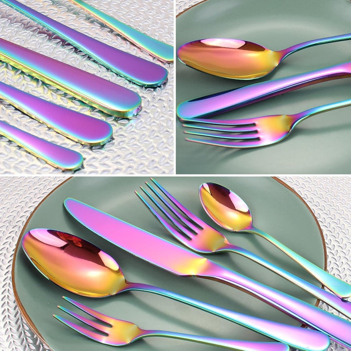 Regenbogen Besteck Set 6 Personen,Multicolor 30 Stück Hochwertiges Edelstahl Besteck Bunt,Messer,Gab