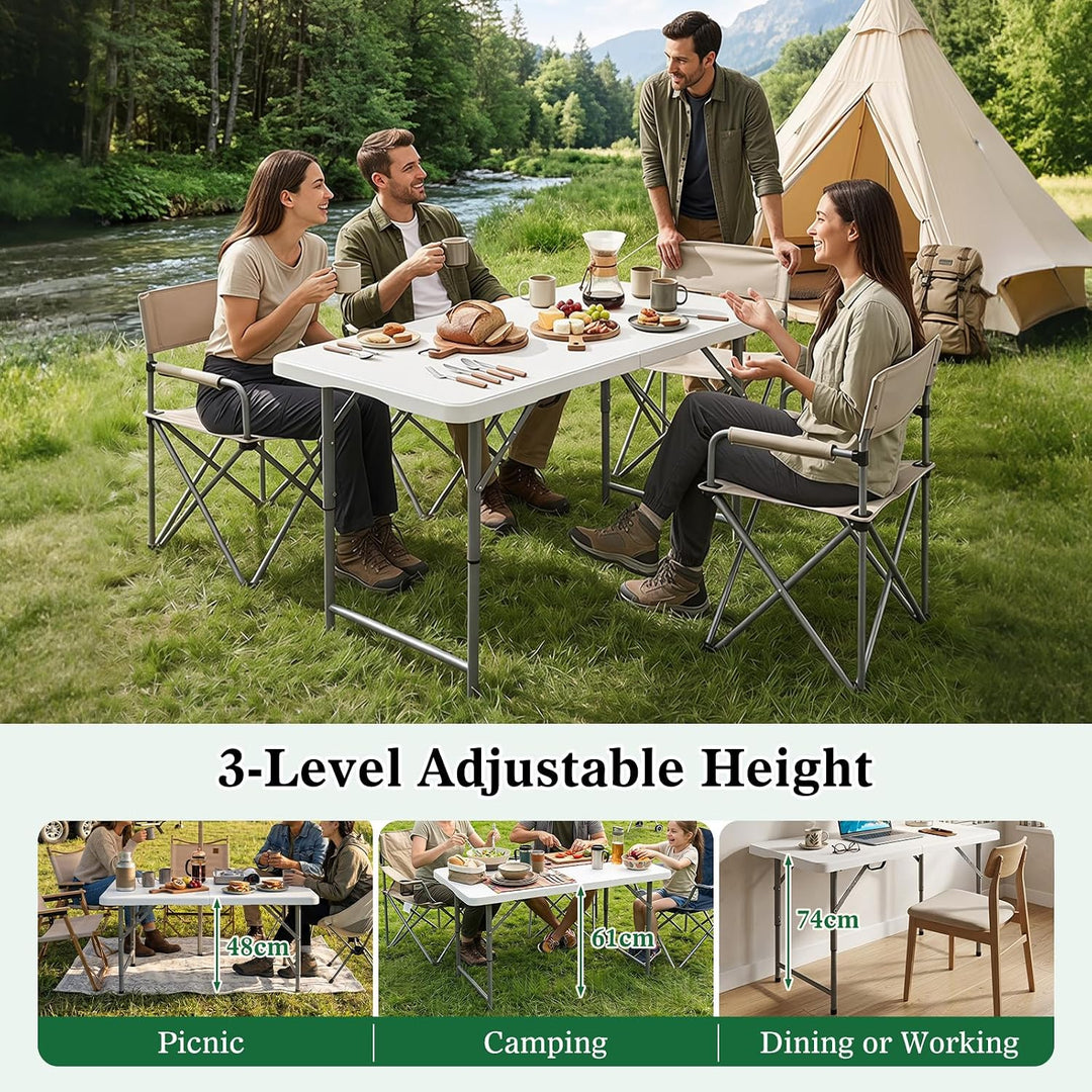 COSTWAY Campingtisch höhenverstellbar, Gartentisch klappbar, Klapptisch mit HDPE-Tischplatte &amp; Trage