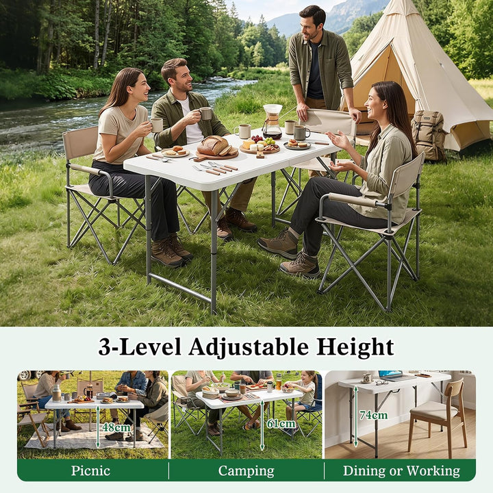 COSTWAY Campingtisch höhenverstellbar, Gartentisch klappbar, Klapptisch mit HDPE-Tischplatte &amp; Trage