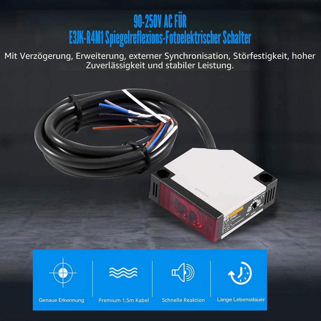 AC 90-250VAC 3A Lichtschrankensensor E3JK-R4M1 Reflektierender Näherungsschalter Spiegelreflexion In