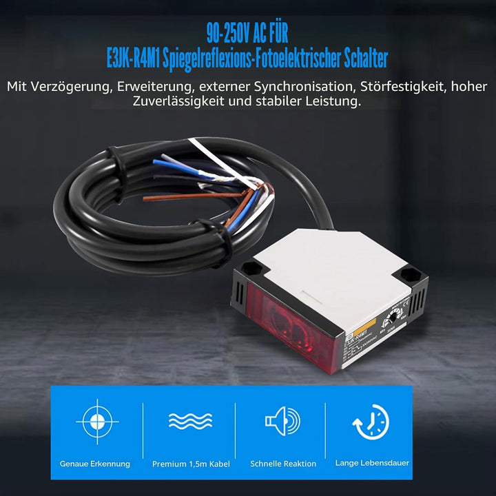 AC 90-250VAC 3A Lichtschrankensensor E3JK-R4M1 Reflektierender Näherungsschalter Spiegelreflexion In