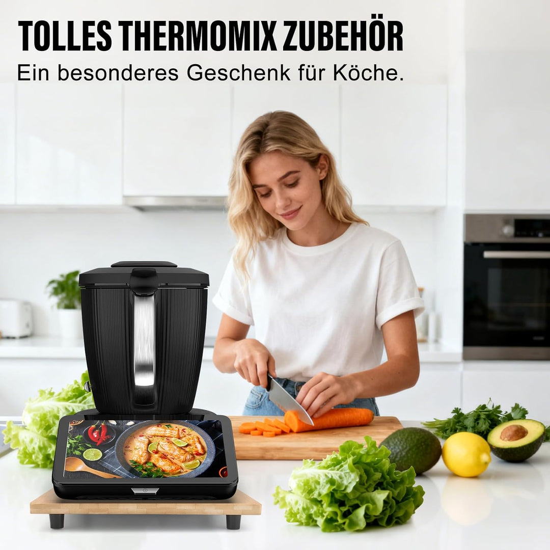 Bambus Gleitbrett für Thermomix TM7 mit 360° Rollen, Müheloses Verschieben des TM7 Hochwertiger Roll