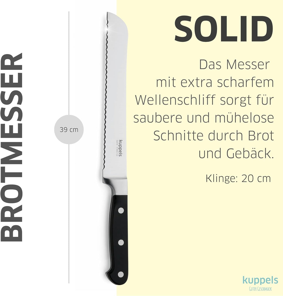 Kuppels SOLID Brotmesser mit Wellenschliff, 20 cm Klinge, Scharf & schnitthaltig, Poliert & rostfrei