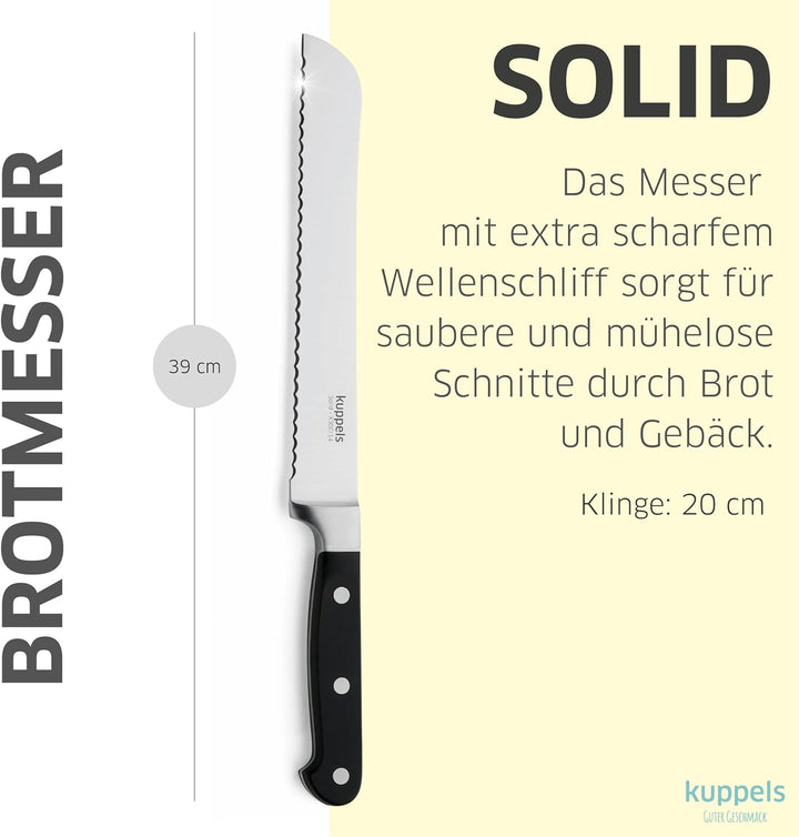 Kuppels SOLID Brotmesser mit Wellenschliff, 20 cm Klinge, Scharf & schnitthaltig, Poliert & rostfrei