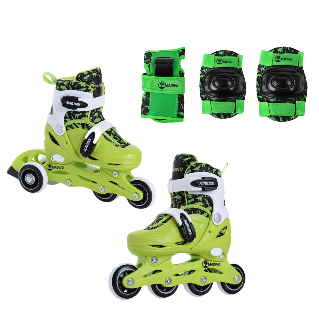 Madivo Dino Set 2in1 Inliner/Triskates VERSTELLBAR | ABEC-5 Rollschuhe | Inlineskates umbaubar zu Ro
