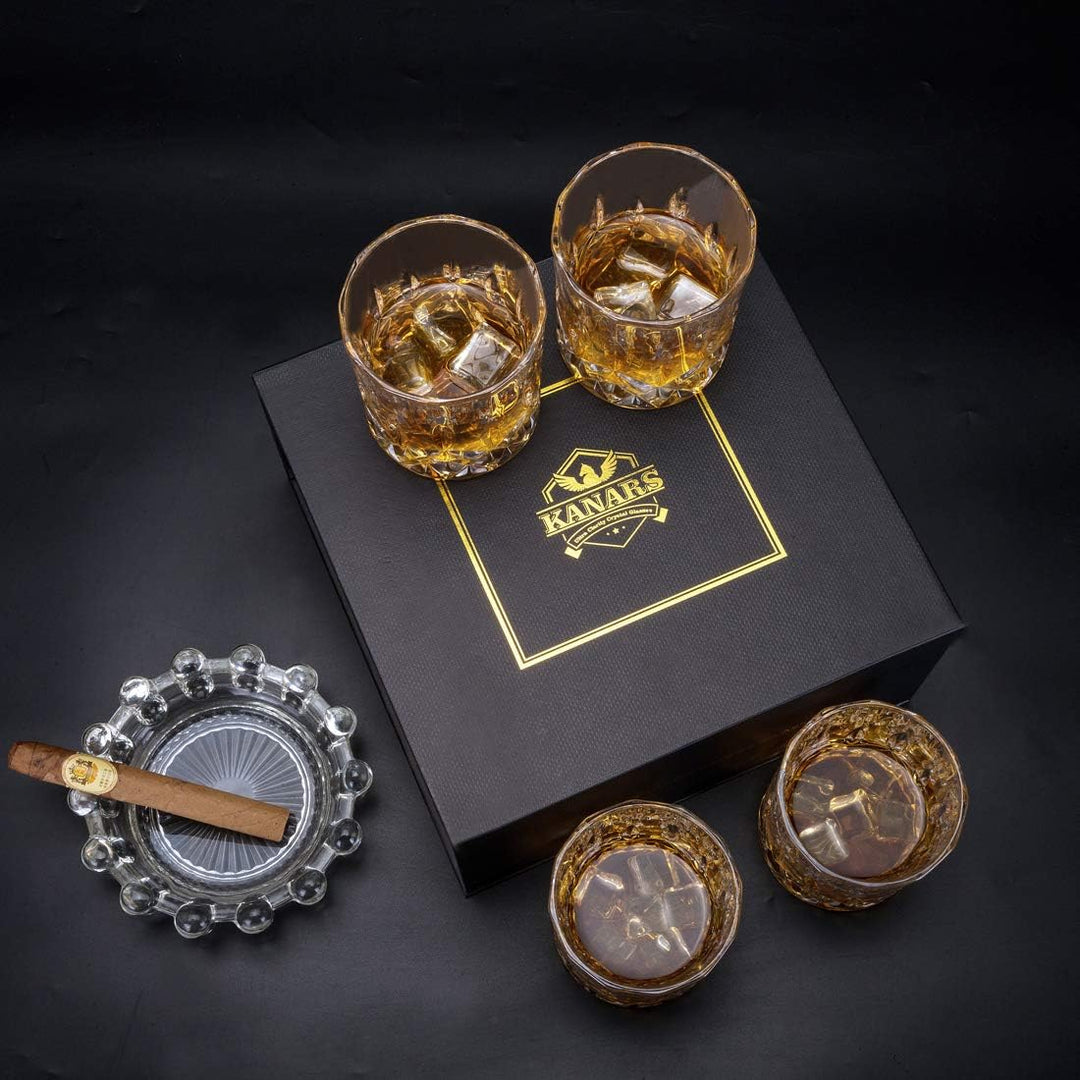 KANARS 4er Set Whisky Gläser, Bleifrei Kristallgläser, Whiskey Glas, 300 ml, Schöne Geschenk Box, Ho
