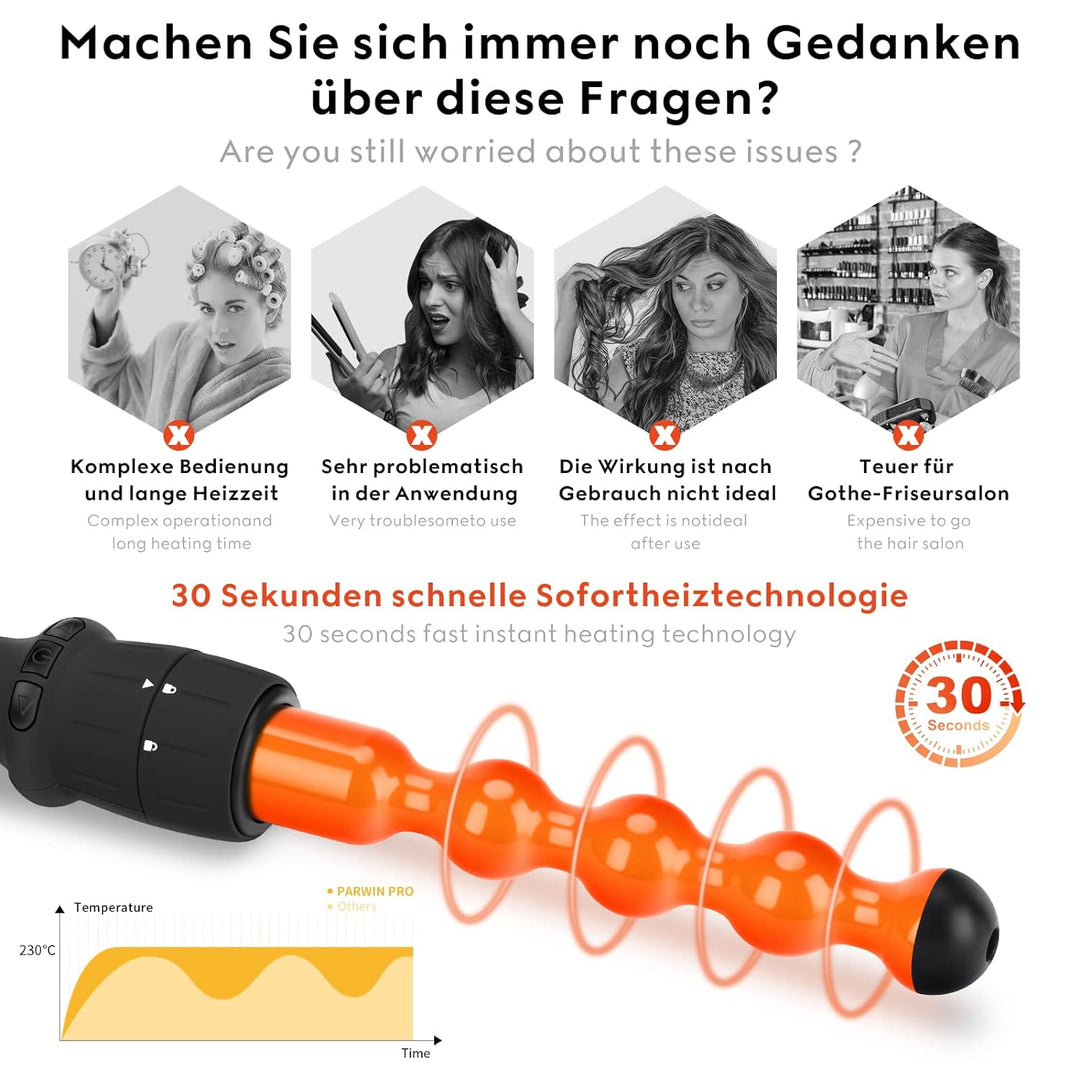 7 in 1 Lockenstab mit Verschiedenen Aufsätzen Set, PARWIN PRO BEAUTY für Grosse und Kleine Locken, C