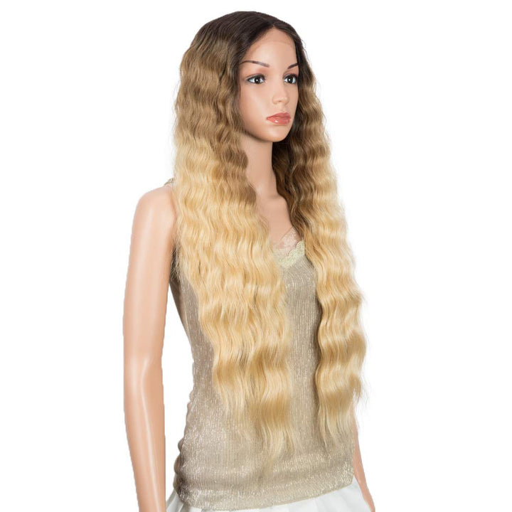 DÉBUT Super Lange Perücke mit Filmansatz Kunsthaar Wasserwelle Perücke mit Mittelscheitel Damen Lace