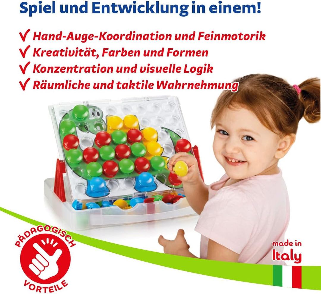 Quercetti Fantacolor Junior 48, Montessori Spielzeug 2 Jahre, Mosaik Spiel mit Magnetspiel Funktion,