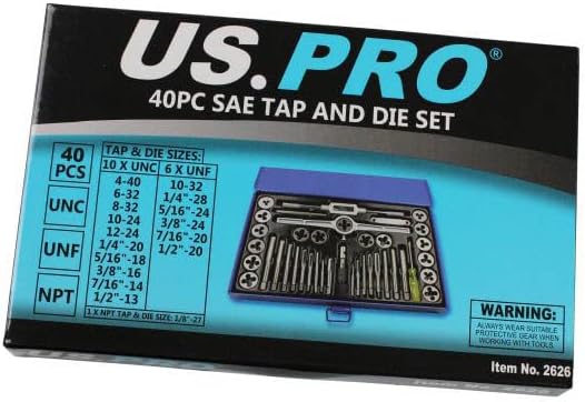 US PRO 2620 Metrisches Gewindeschneider-Set aus legiertem Stahl, M3-M12, Blau, 40-teilig