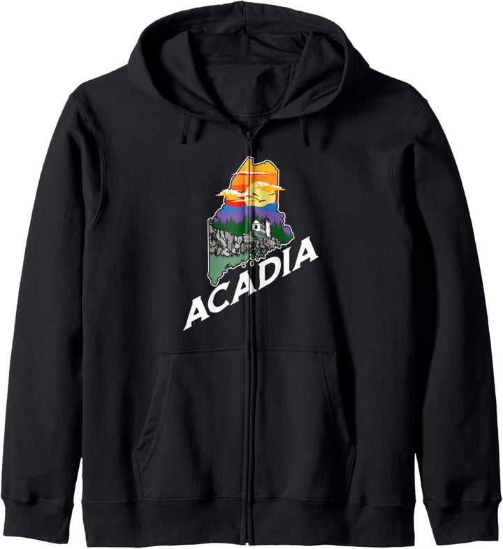 Retro Acadia Maine Nature & Outside Lover Illustrated Kapuzenjacke