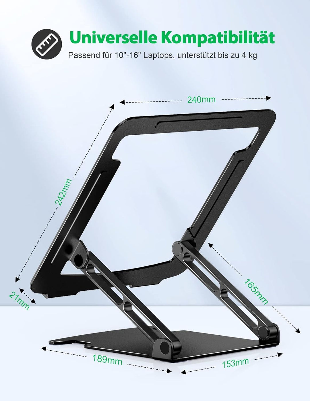 Glangeh Laptop Ständer Aluminium Robust, Belüfteter Ergonomisch Laptop Stand mit Höhenverstellbarer,