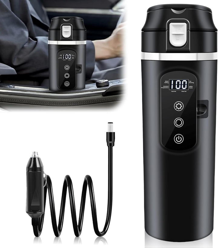 Auto-Heizbecher 500ml, 12V/24V Auto Wasserkocher mit LCD-Anzeige, 45-100W Tragbare Heizung Reise Was
