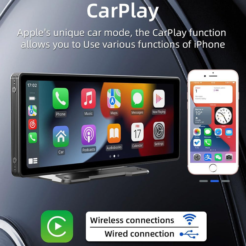 Sunweyer Tragbarer Apple CarPlay-Bildschirm und Android Auto Wireless Display Autoradio, 9,3-Zoll-HD