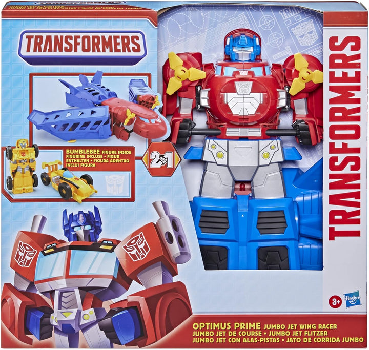 Transformers Spielzeuge Optimus Prime Jumbo Jet Flitzer Spielset mit 11 cm grosser Bumblebee Figur,