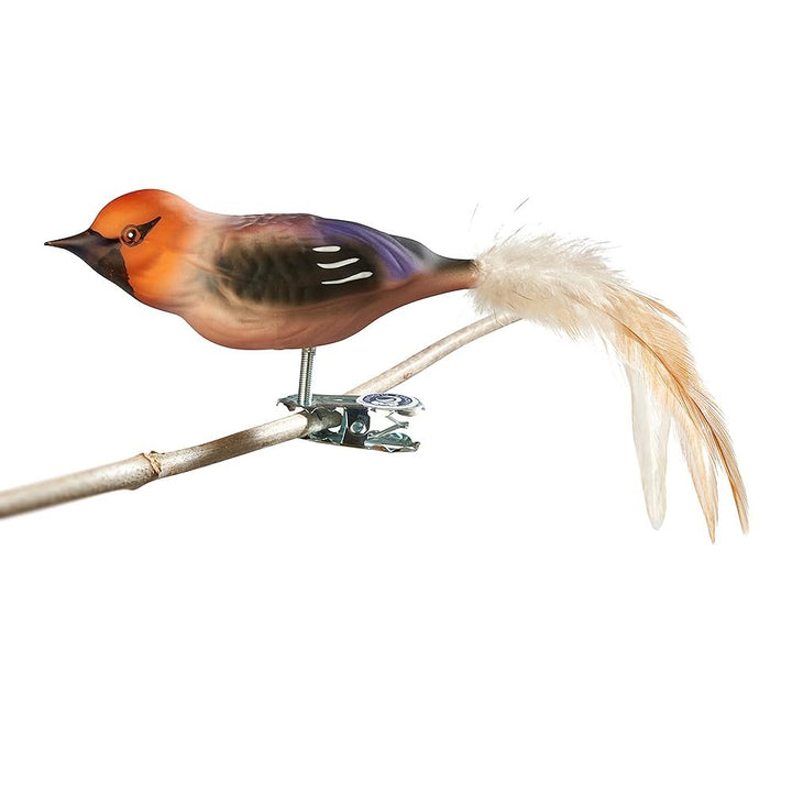 Birds of Glass® Glas-Vogel, Kernbeisser mit Naturfeder | Glasschmuck Made in Germany aus eigener Her