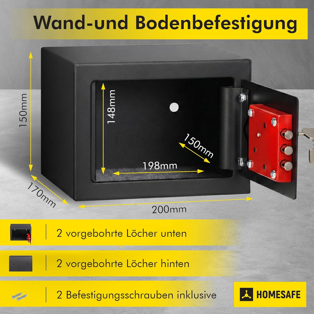 Homesafe HV15K Tresor Safe mit Schlüssel-Schloss, 15x20x17cm (HxWxD ), Carbon Satin Schwarz, 15x20x1