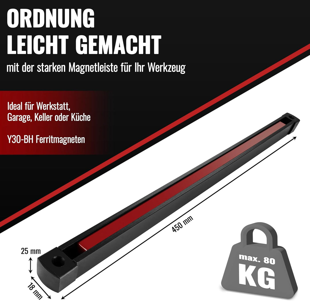 POPPSTAR Werkzeug-Magnetleiste (45cm) Magnet-Werkzeughalterung für Werkstatt & Garage 450*25*18mm (8