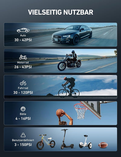 AstroAI Kabelloser Elektrische Luftpumpe, Tragbare Akku Fahrradpumpe mit alle ventile, LED-Licht, Wi