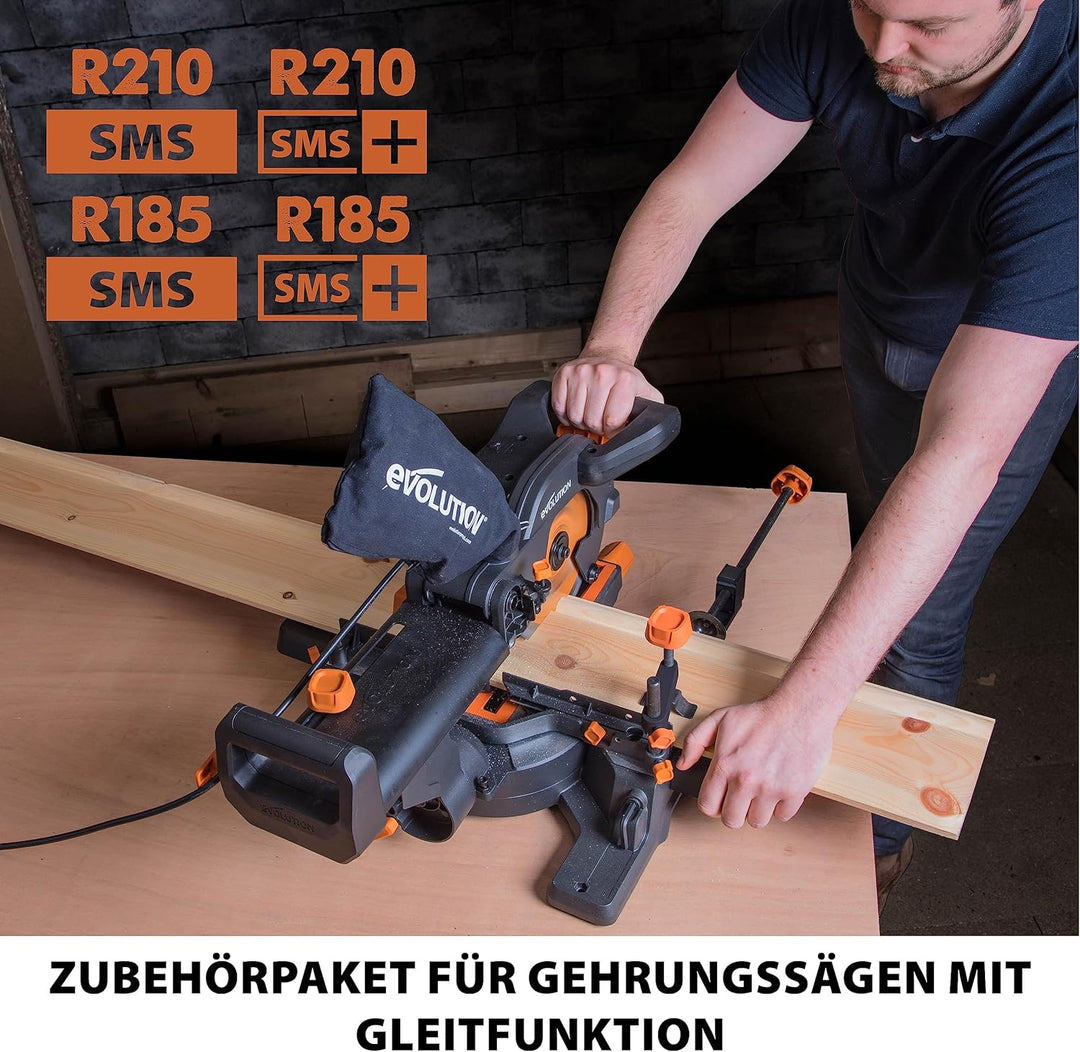 Evolution Power Tools R210SMS Zubehörpaket für Gehrungssägen, inkl. 2 Klemmen, Staubbeutel und Sauga