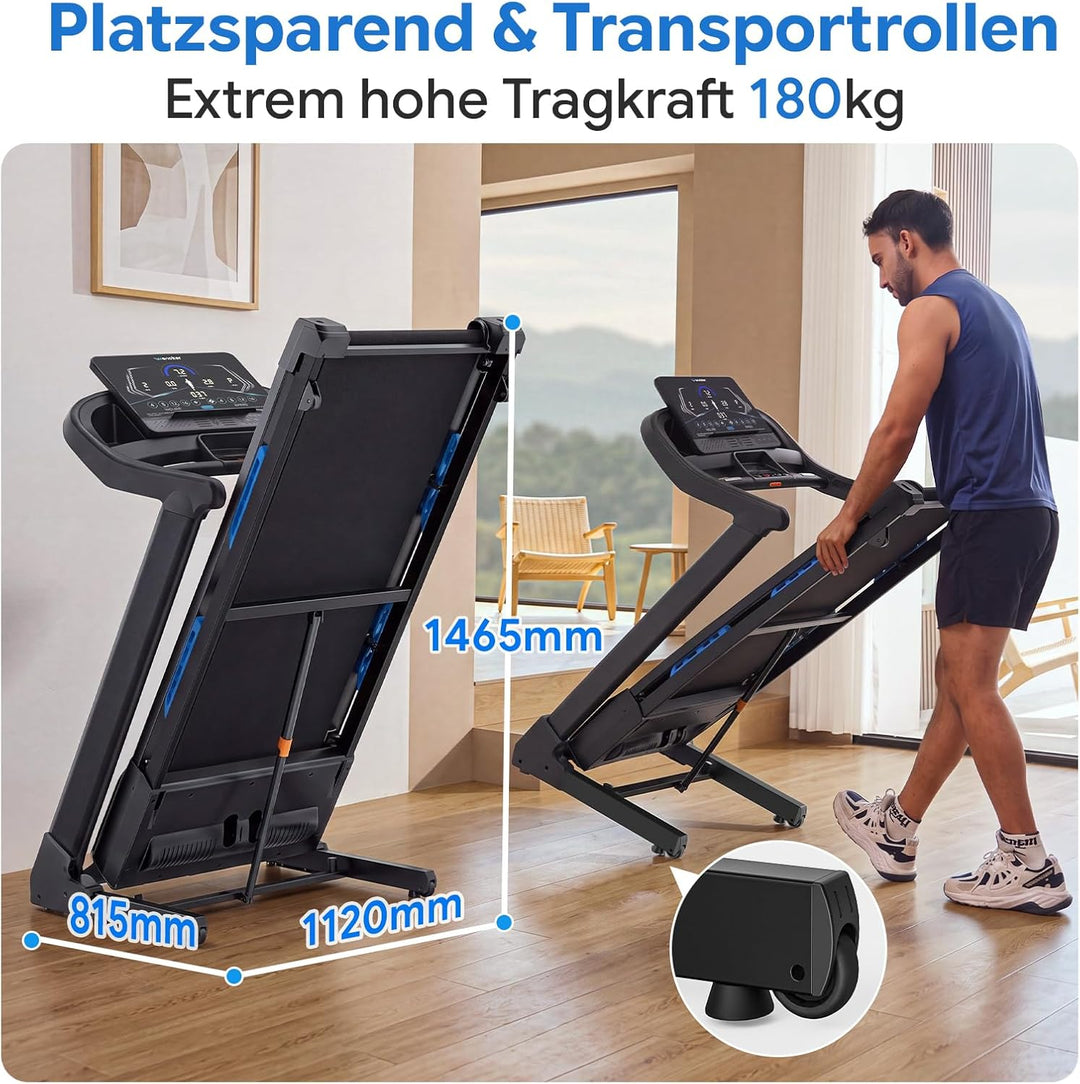 Wenoker Hochbelastbar Laufband klappbar Bürstenloser Motor 4,0-PS Blau, Blau