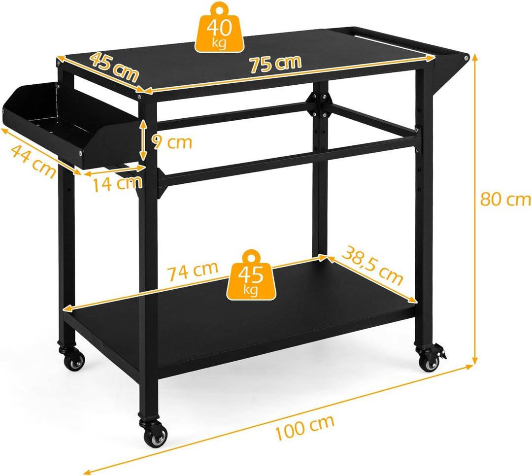KOMFOTTEU Grillwagen mit 2 Ebenen, Gartenwagen mit Handtuchhalter &amp; Gewürzregal, Servierwagen für de