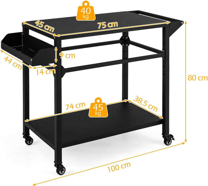 KOMFOTTEU Grillwagen mit 2 Ebenen, Gartenwagen mit Handtuchhalter &amp; Gewürzregal, Servierwagen für de