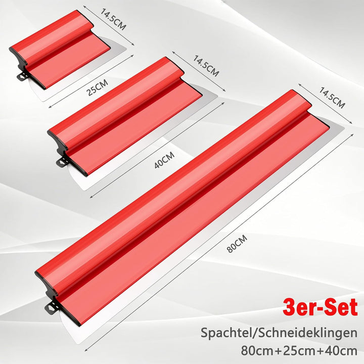 Flächenspachtel-Set aus Edelstahl – 0,5 mm dicke Klingen, 80 cm / 40 cm / 25 cm, ergonomischer Z-Gri
