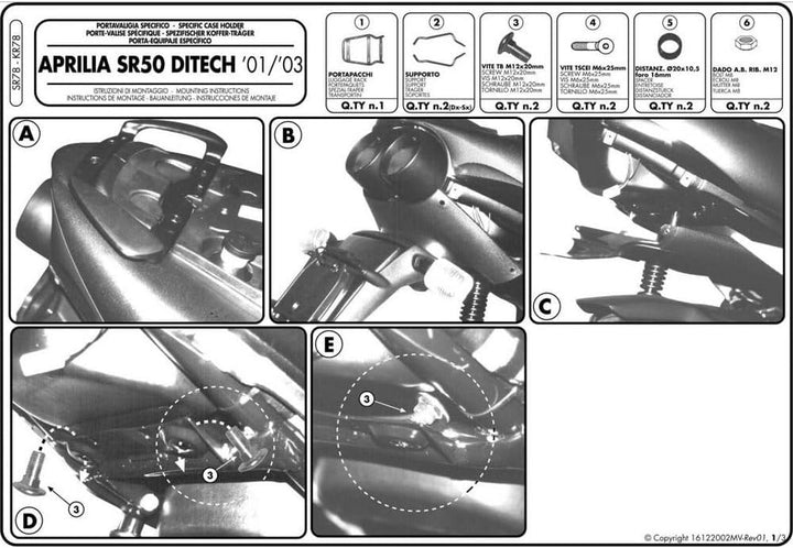 Givi SR78 Topcase-Träger für Monolock Koffer, Schwarz, Grösse 40