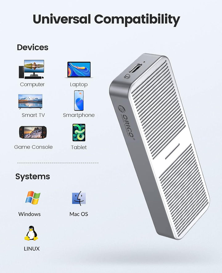 ORICO M.2 NVMe SSD Gehäuse 20 Gbps NVMe Case auf USB C 3.2 Gen2X2, Aluminium Externer Adapter für M2