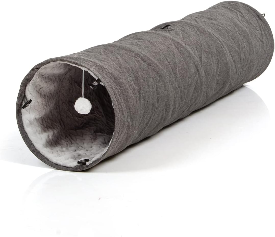 CanadianCat Company | XXL Spieltunnel für Katzen mit Kuschelfell | grau | ca. 35 x 150 cm - Variable