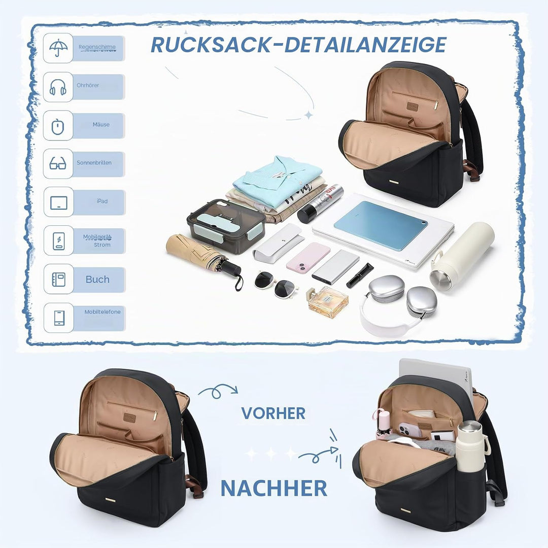 Rucksack Damen Herren Elegant, 16 Zoll Laptop Rucksack Wasserdicht mit Laptopfach, Business Laptopta