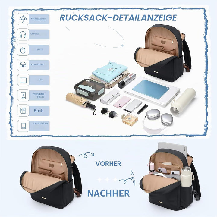 Rucksack Damen Herren Elegant, 16 Zoll Laptop Rucksack Wasserdicht mit Laptopfach, Business Laptopta
